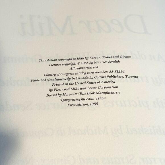 First Edition 1988 Dear Mili Grimm & Sendak Illustrations HC DJ - Picture 2 of 4